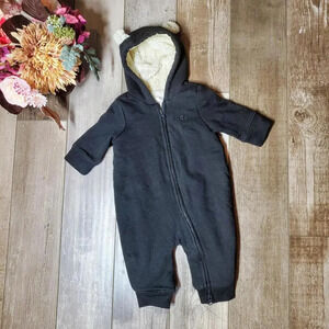 baby gap first favorites 0-3 months black sherpa-lined bear ear bodysuit NWOT